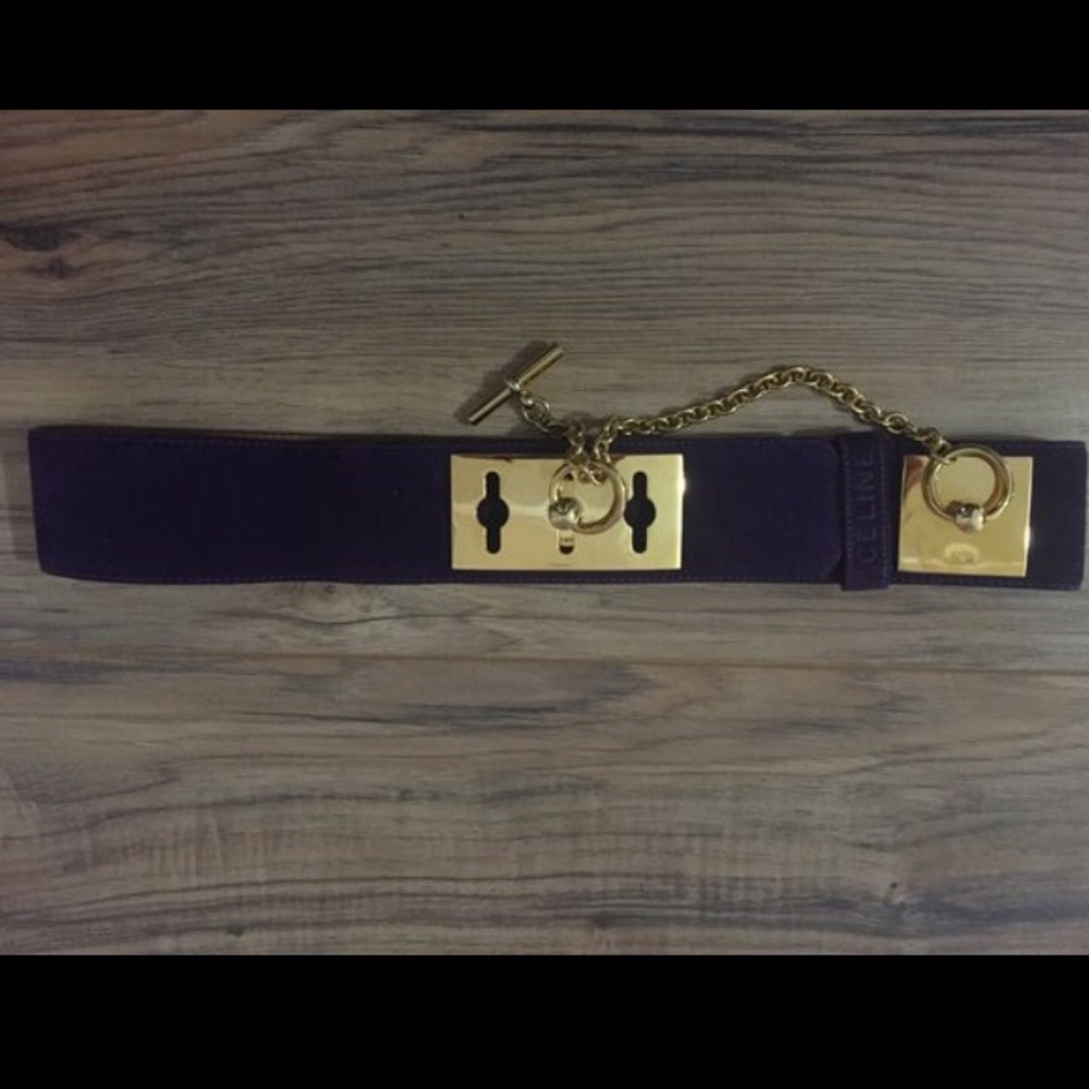 Celine purple suede golden chain belt